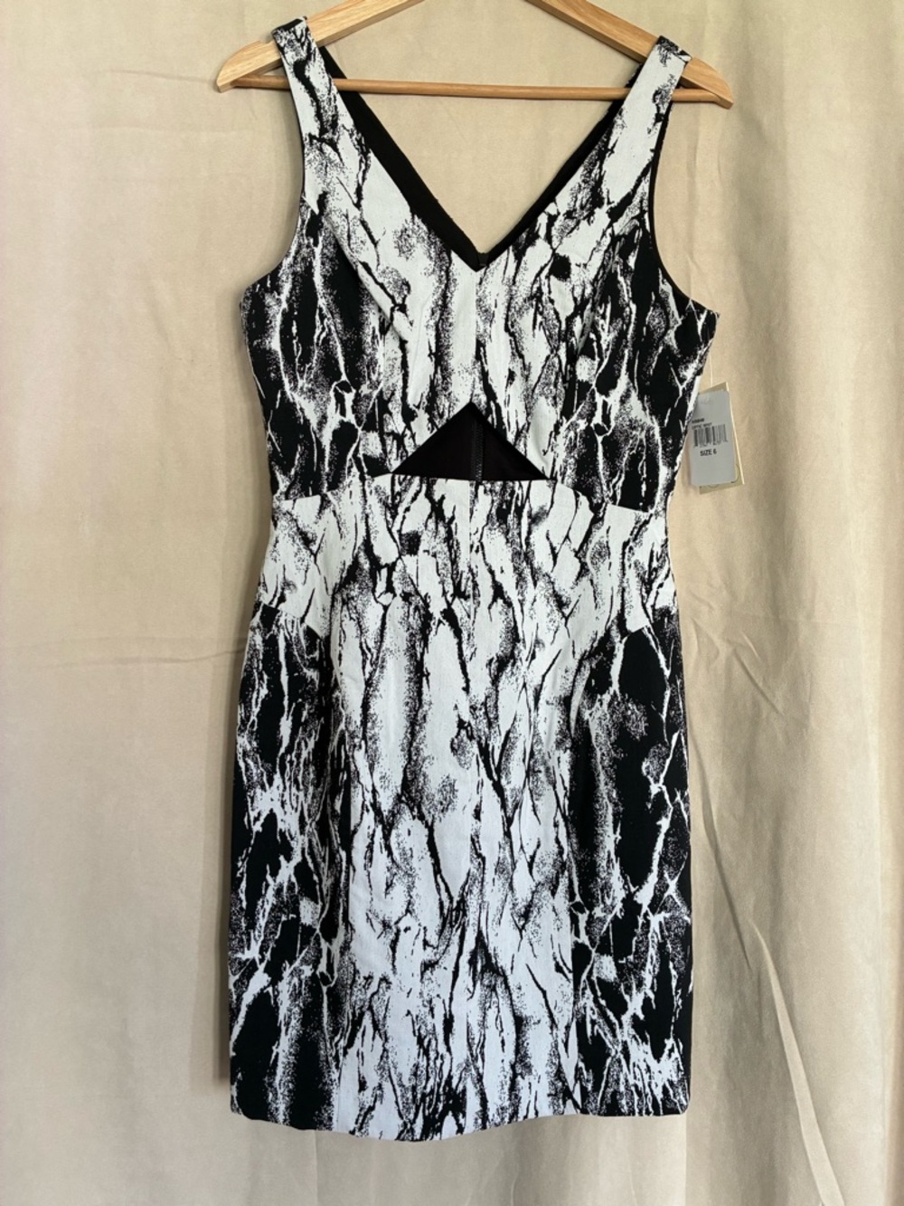 Ali Ro Black and White Marble-Print Midi Dress